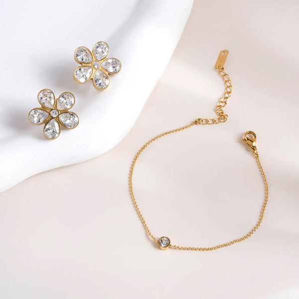 Blooming Diamonds Stud Earring & Solitary Spark Bracelet Combo Set