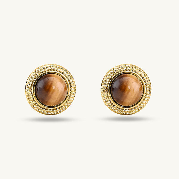 Classic Brown Stud Gold Earrings