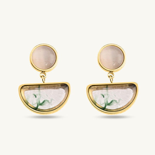 Green Genmstone Crescent Drop Earrings