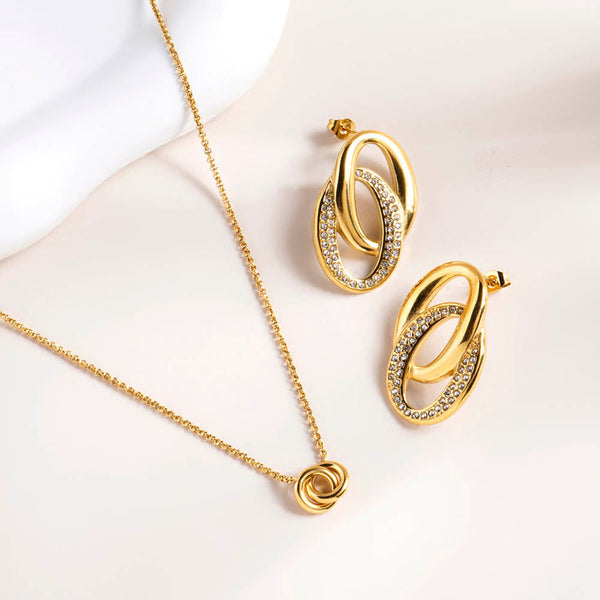 InterLock Gold Chain Necklace & Elegant Interlinked Stud Earrings Combo Set