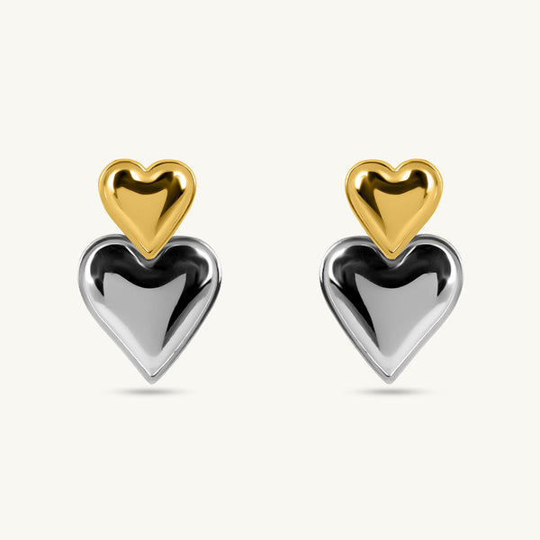 Gold and Silver Heart Drop Earrings