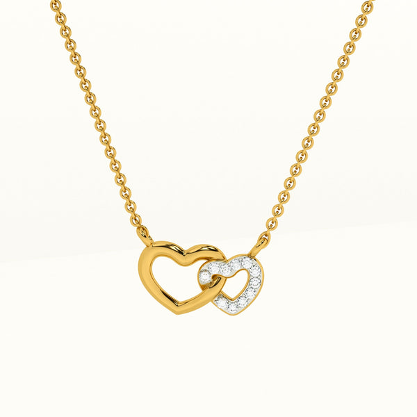 Two Hearts Together 0.04 Carat Lab Grown Diamond ~ 14k Gold Pendant with Chain