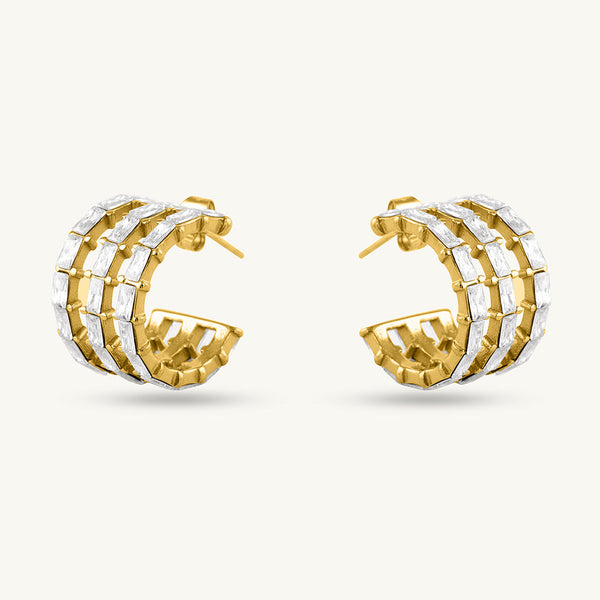 Golden Stripes Stone Stud Earrings
