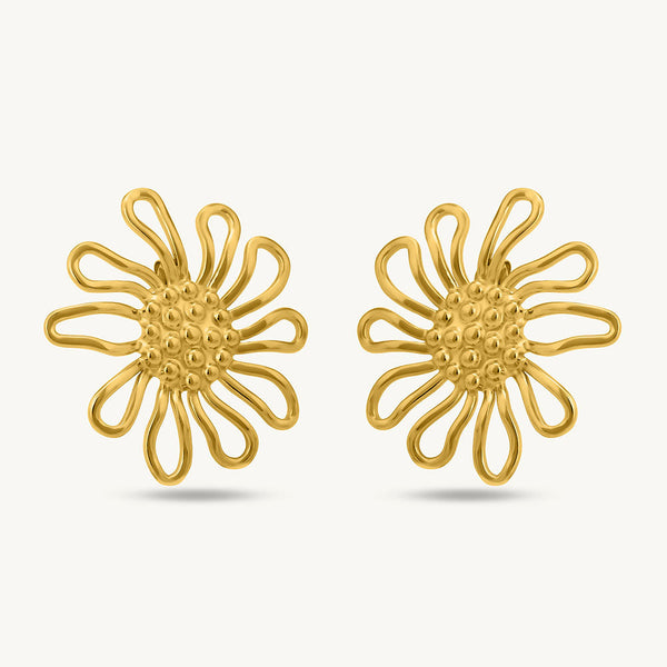 Golden Sunflower Stud Earrings