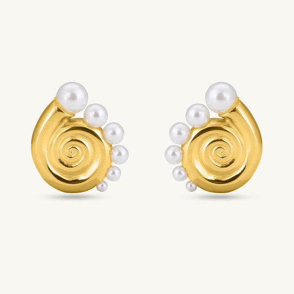 Pearl Snail Shell Stud Earrings