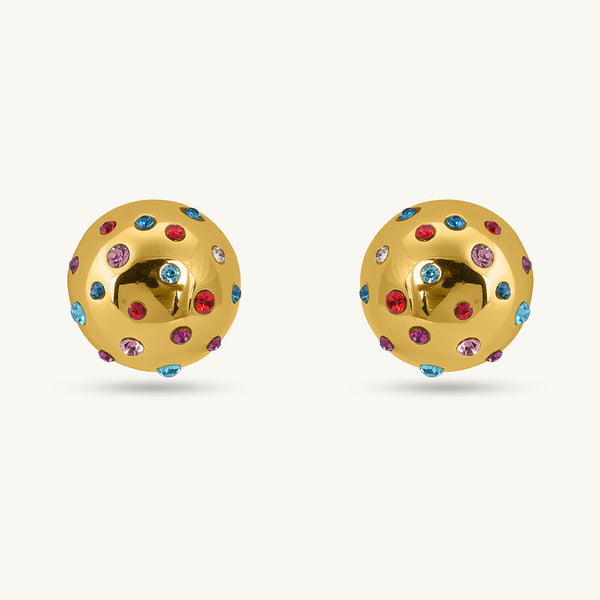 Multicolor Stone Ball Stud Earrings