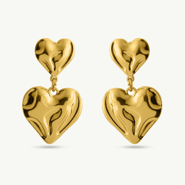 Textured Double Heart Drop Earrings