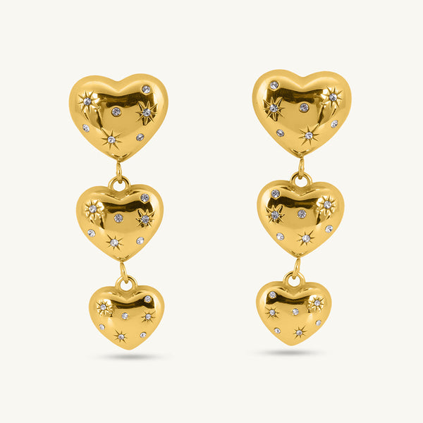 Tripple Heart Dangle Earrings