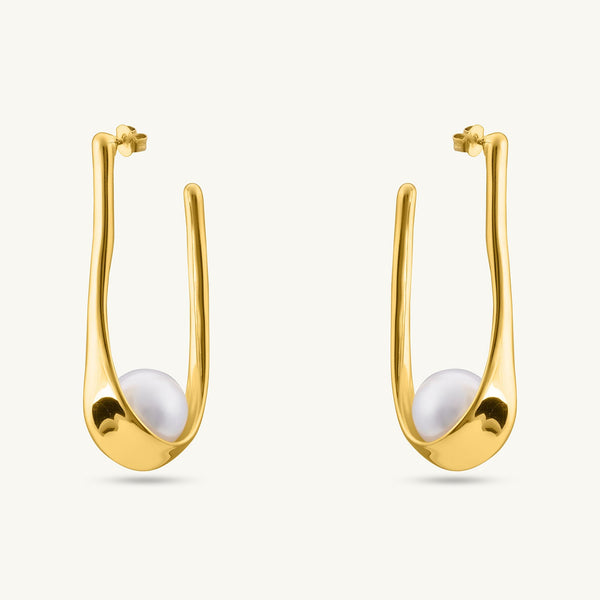 Pearl Open Hoop Earrings