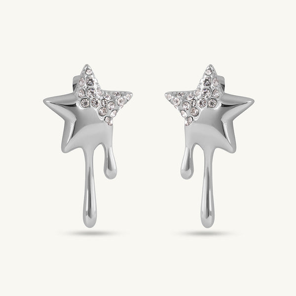 Silver Dripping Star Drop Earring