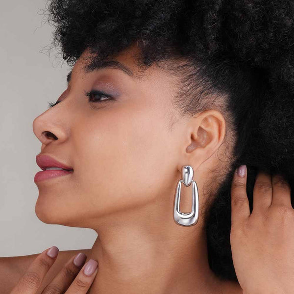 Silver Rectangle Buckle Drop Earrings