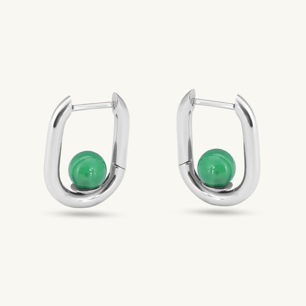 Silver U Green Acrylic Hoop Earrings