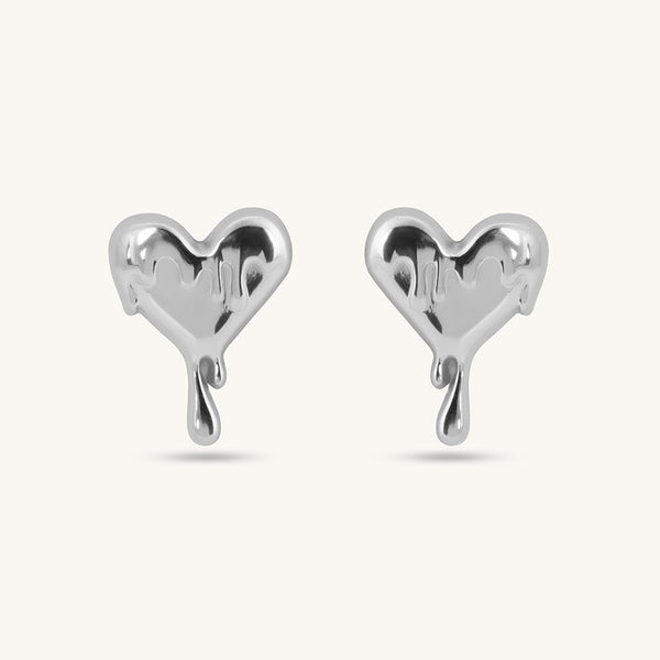 Silver Dripping Heart Stud Earrings