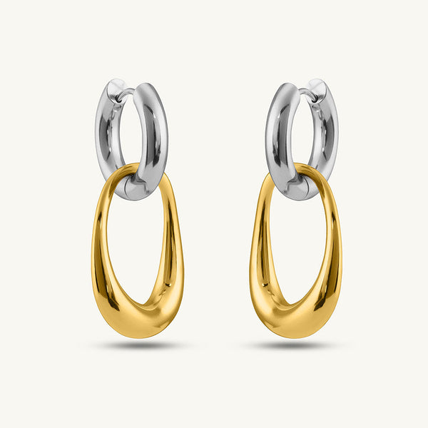 Sculpted Dual-Tone Drop Hoops
