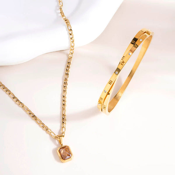 Everyday Exquisite Brown Stone Gold Necklace & Roman Tales Bracelet Combo Set