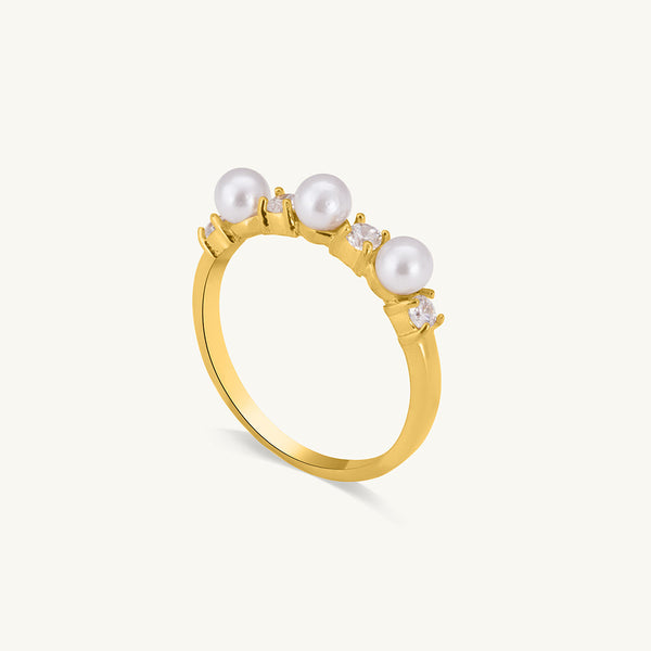 Geometric Pearl Gold Ring