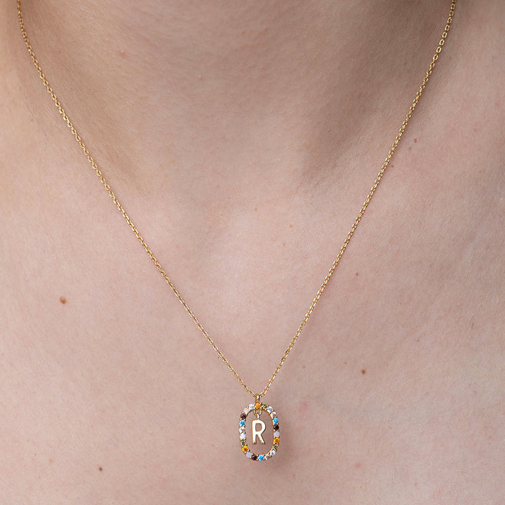 Shop Colourful Stones Initial Necklace- 18k Gold Vermeil Palmonas-13