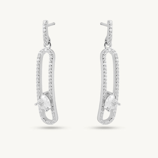 Pave Crystal Link 925 Sterling Silver Earrings