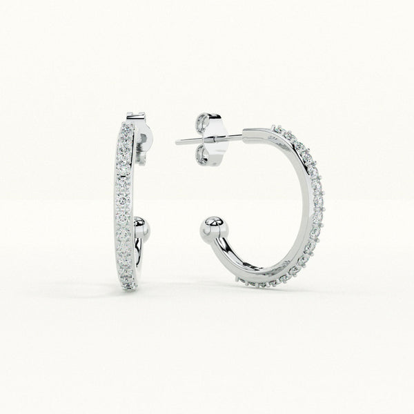 Pave CZ 925 Sterling Silver Hoop Earrings