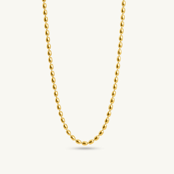 Oval Gold Beads 925 Sterling Silver Chain