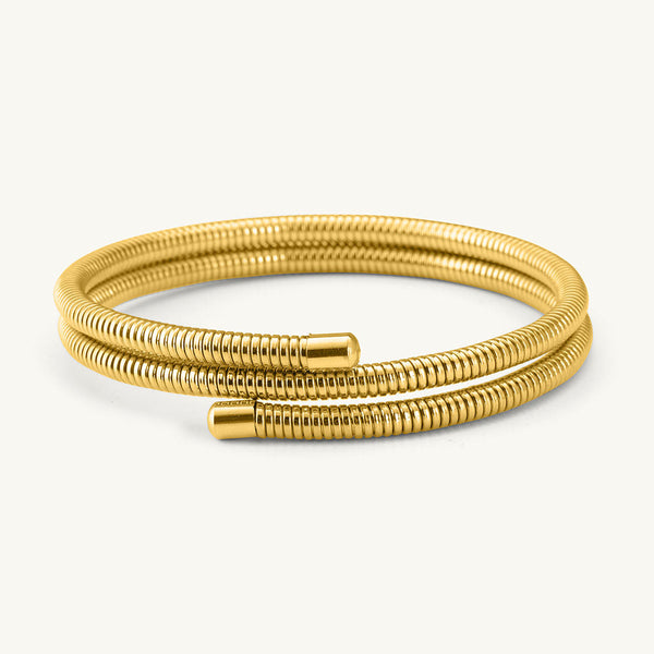 Ribbed Gold Coiled Bangle Bracelet