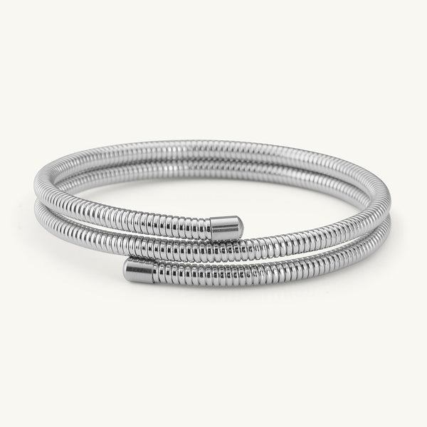Ribbed Silver Coiled Bangle Bracelet