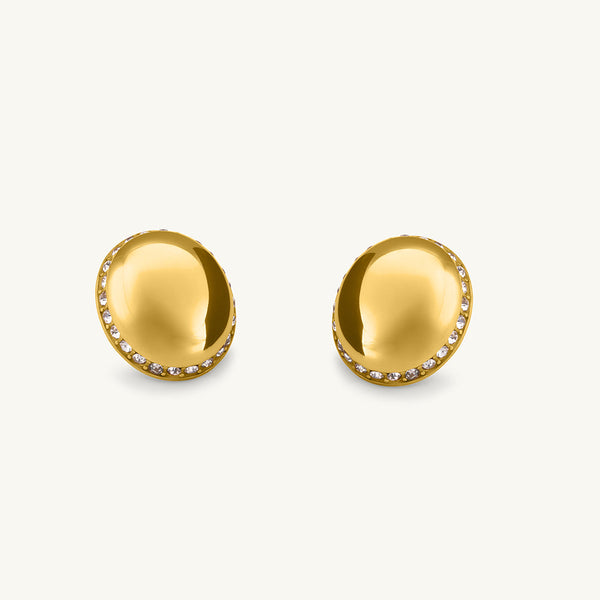 Oval Gold Earrings with Crystals