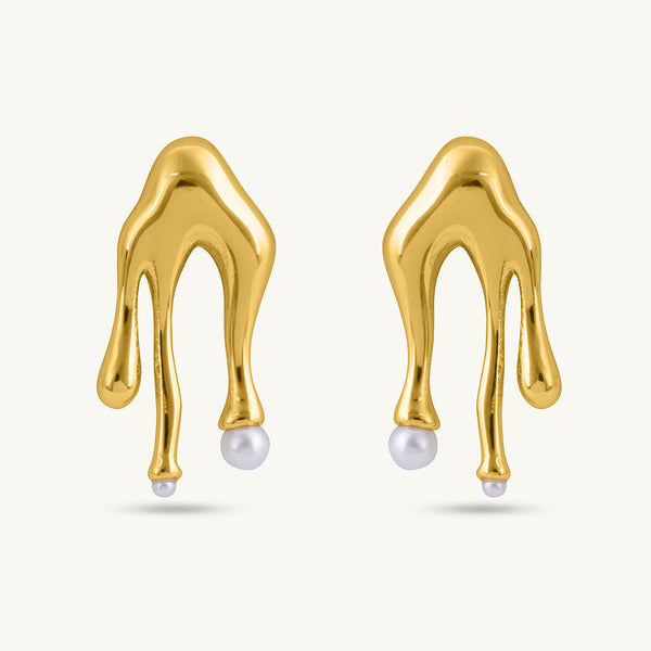 Golden Drip Pearl Earrings