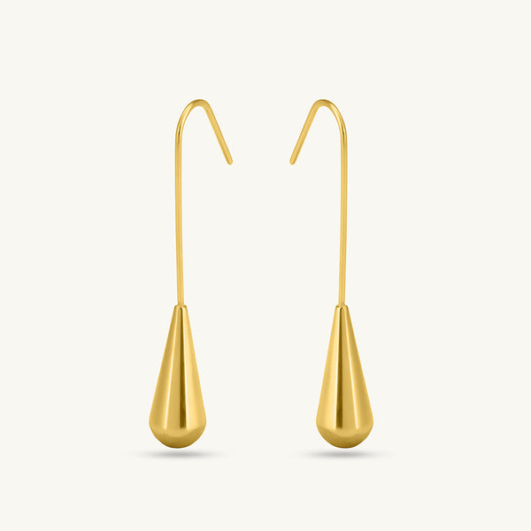 Long Gold Teardrop Drop Earrings
