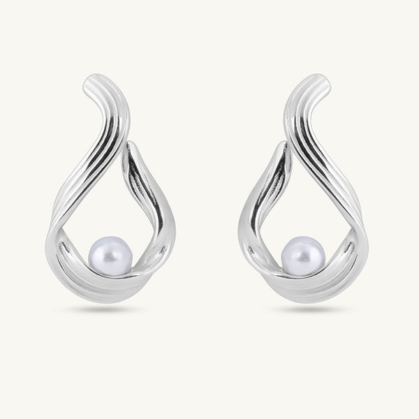 Single Pearl Silver Earrings