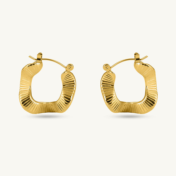 Gold Ribbed Hoop Earrings