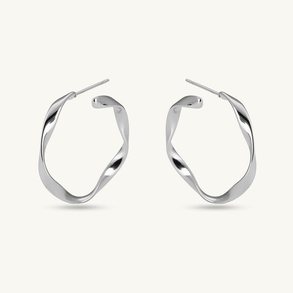Abstract Silver Hoop Earrings