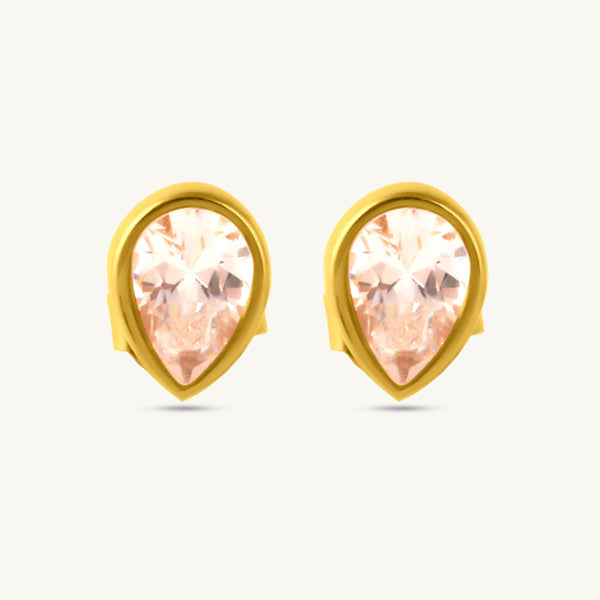 Glossy Pear CZ Stud Earrings-1
