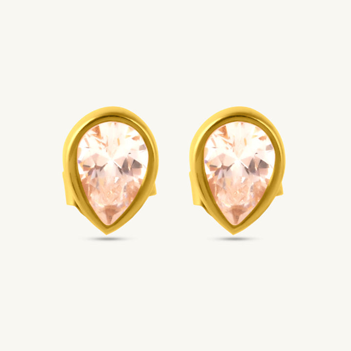 Glossy Pear CZ Stud Earrings-1