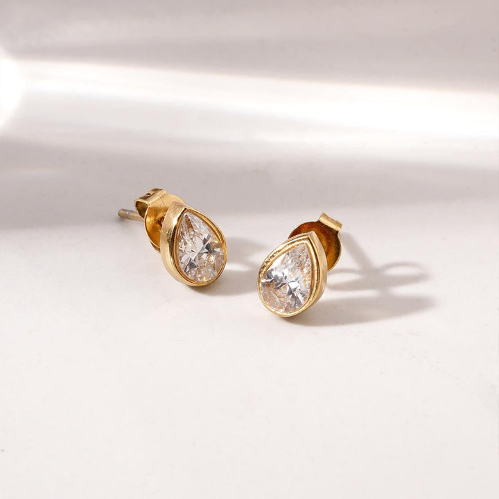 Glossy Pear CZ Stud Earrings-4