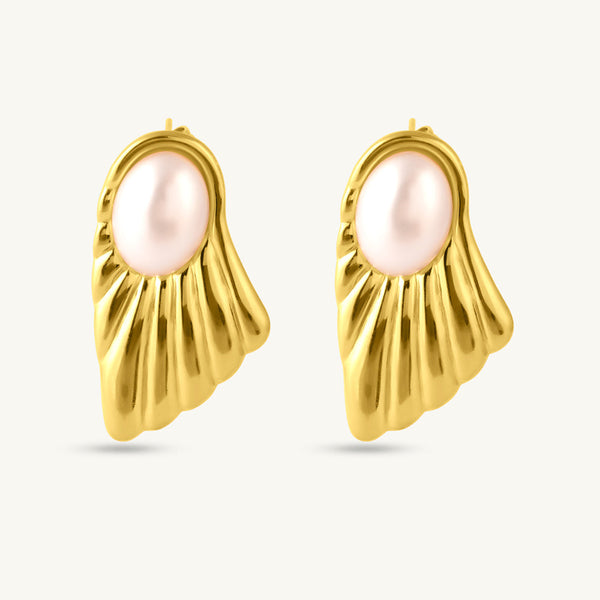 Feather Peal Drop Earrings-1
