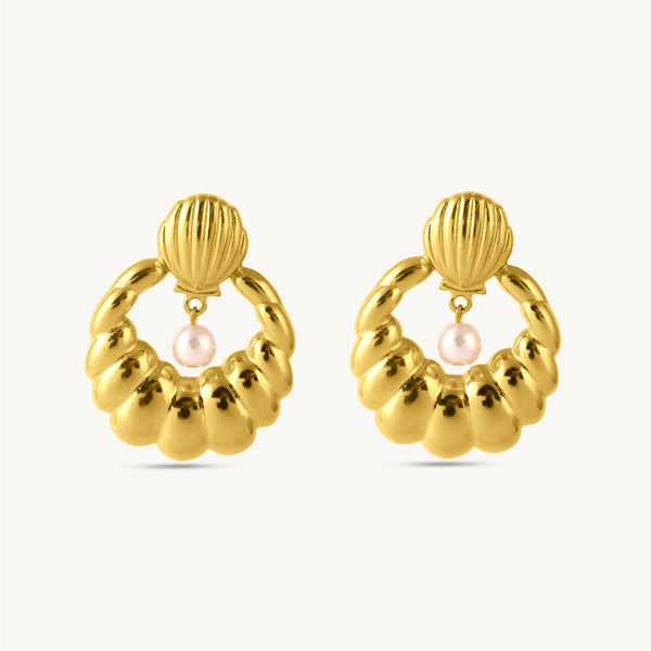 Sculpted Oyster Pearl Drop Earrings-1