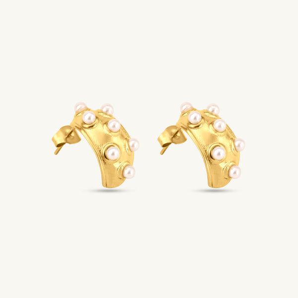 Pearl Shield Half Hoop Earrings