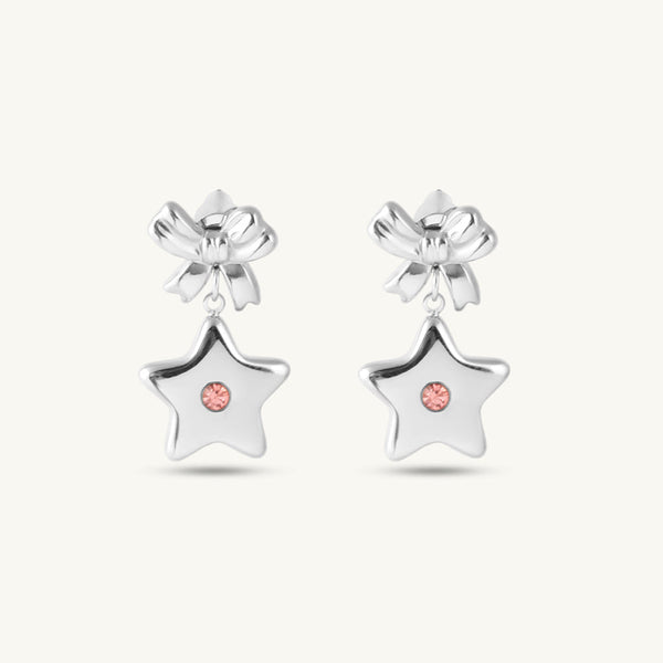 Solid Bow & Star Drop Earrings