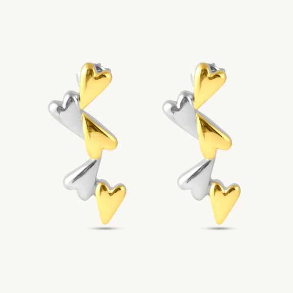 Tiny Attached Hearts Drop Earrings