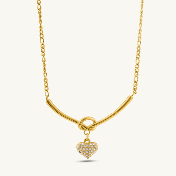 Crystal Heart Charm Gold Necklace