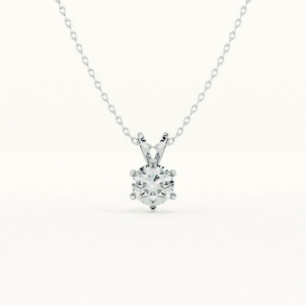 Six-Prong Classic Diamond 925 Sterling Silver Necklace