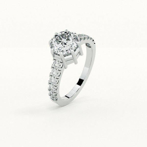 Round Solitaire with Accents 925 Sterling Silver Ring