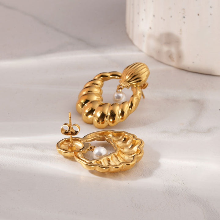 Sculpted Oyster Pearl Drop Earrings-3