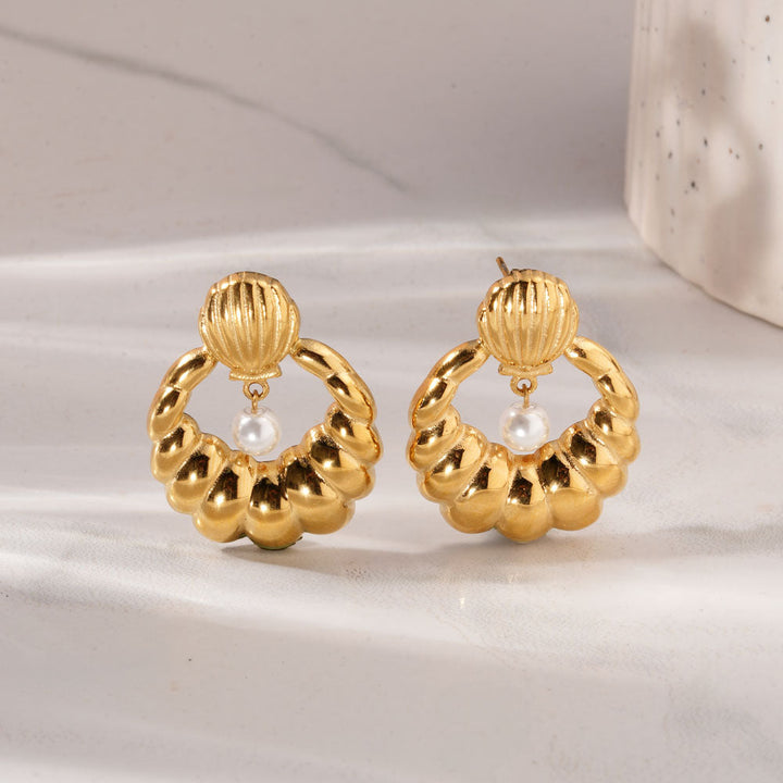 Sculpted Oyster Pearl Drop Earrings-2