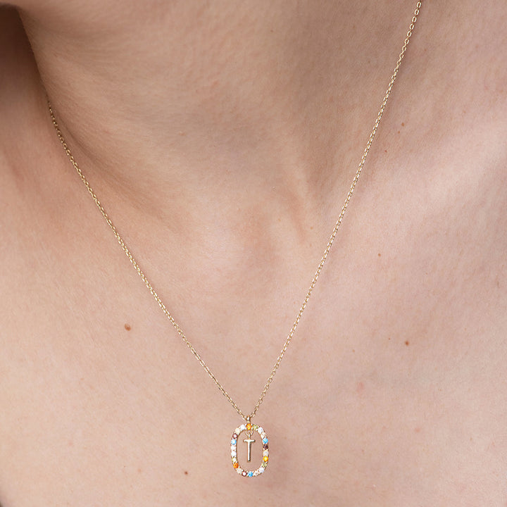 Shop Colourful Stones Initial Necklace- 18k Gold Vermeil Palmonas-15